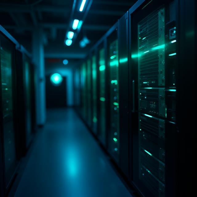 Green hosting servers under cool light